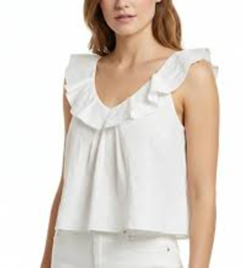 Pomander Place Sleeveless Ruffle Trim Scoop Neck Blouse Top White Large